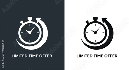 Two limited-time offer icons with stopwatch and curved arrow graphics on white and dark backgrounds.