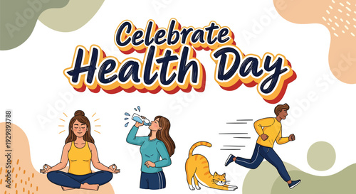 Vector illustration set for Health Day with people exercising and meditating