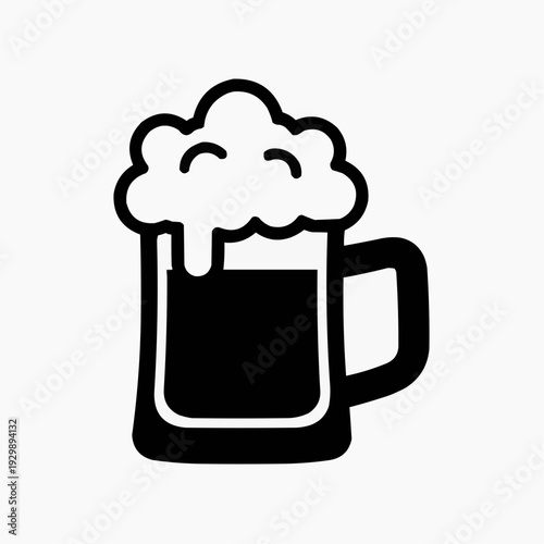 Mug of beer with overflowing foam, icon for celebration and drinks, St. Patrick's Day