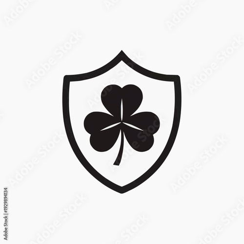 Shamrock on a shield icon, symbol of luck and protection, St. Patrick's Day