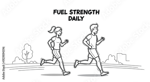 Vector illustration of man and woman running, fitness motivation