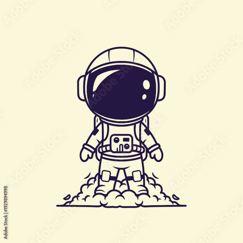 Cute Astronaut Launching Off - Adorable Cartoon Spaceman Vector Illustration for Space Exploration