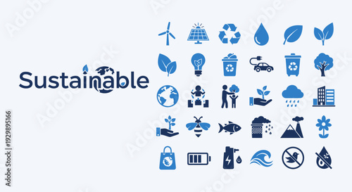 Sustainable Development Icons for Eco Friendly Living and Green Technology.