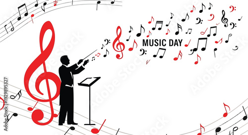 Vector illustration of musician with music notes and treble clef for Music Day