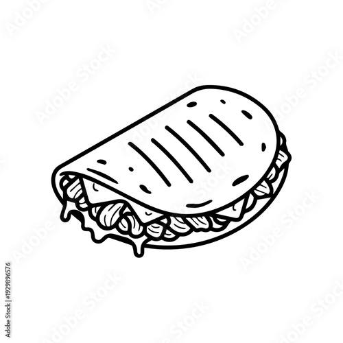 A simple illustration of a wrapped burrito or sandwich with visible fillings