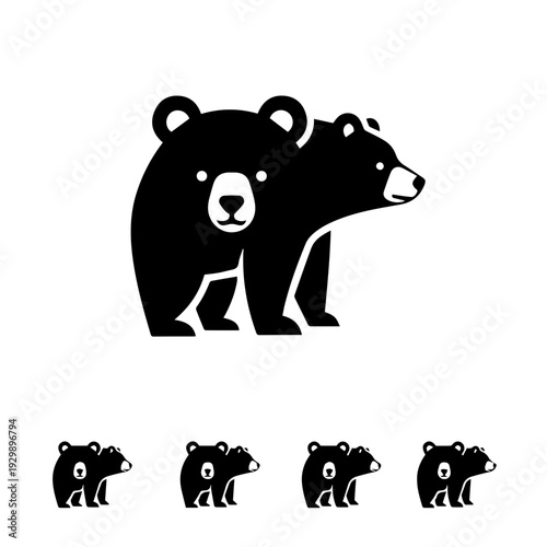 Black bear illustration with various walking and running poses in silhouette style