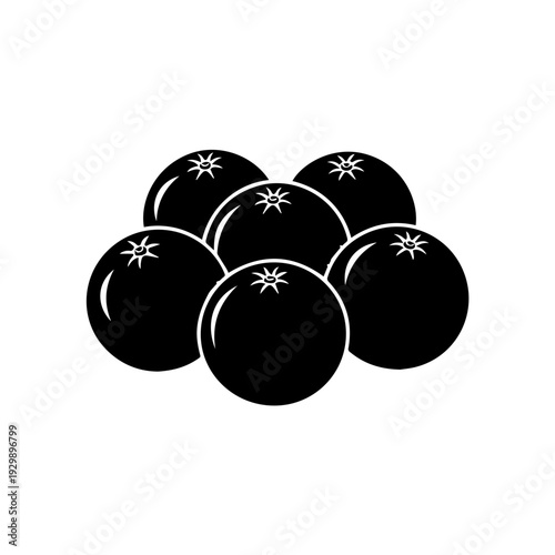Cluster of black spheres with white star patterns arranged closely together