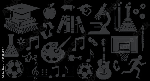 Collection of Education and Extracurricular Activity Icons.