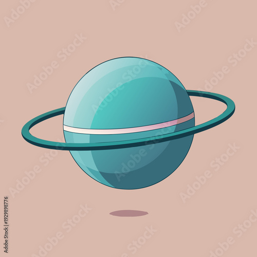 Stylized Teal Planet with a Ring Isolated on a Plain Background