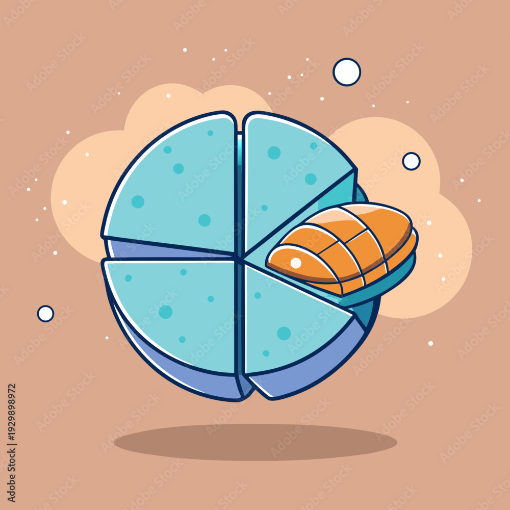 Fototapeta premium Abstract Blue Sphere Divided into Segments with an Orange Fruit Element