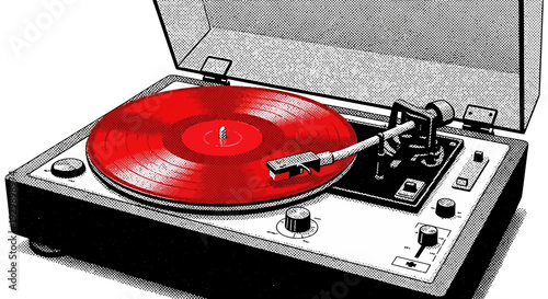 Vintage Record Player with Red Vinyl.