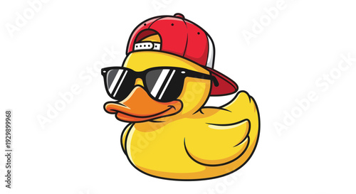 Cool Duck Character with Sunglasses and Red Cap, Funny Cartoon Style