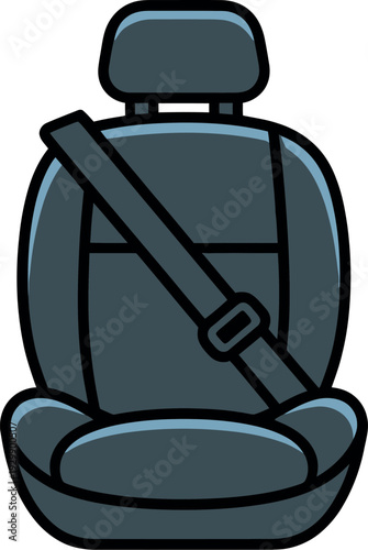A cartoon illustration of a car seat with a seatbelt for safety and security while driving.