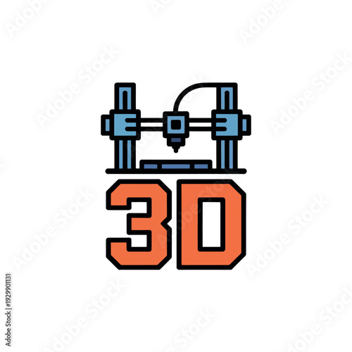 A graphic illustration of a 3D printer with the text 3D below it on a white background