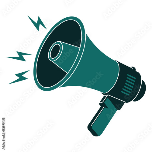 Teal Megaphone With Sound Waves On White Background