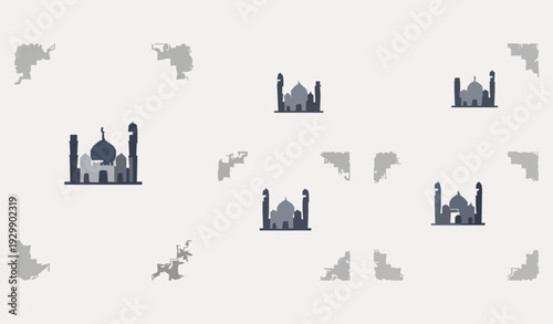 Modern Eid Mubarak Paper Cut Style Mosque Crescent Moon Vector Background Festive Islamic Design