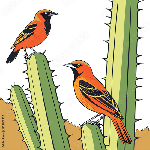 Vibrant Birds Perched on Spiny Cacti ? Striking Desert Wildlife Photography.