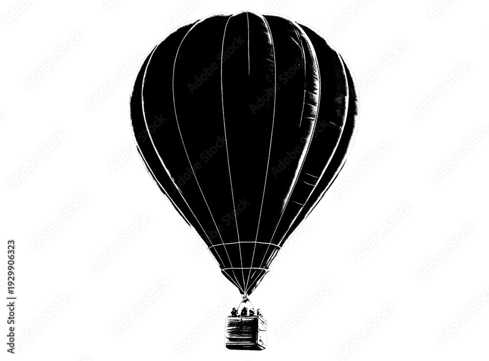 Obraz premium Black Hot Air Balloon with乘客 Silhouette Against Transparent Background