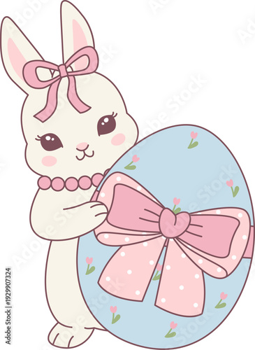 Bunny Holding Easter Egg Cartoon