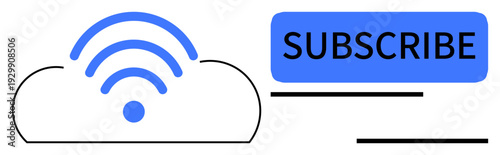 Cloud with wireless signal and bold Subscribe button promoting digital support, technology adoption, online services, and communication. Ideal for apps, marketing, connectivity, notifications, SaaS