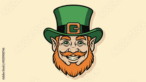 Cartoon Leprechaun Face with Green Hat.