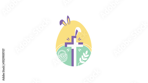 Colorful Easter Egg with Cross Symbol.