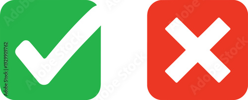Green check mark and red cross mark symbols on a white background Vector