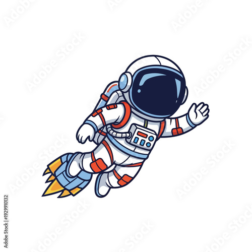 Cute Cartoon Astronaut Flying with Rocket Boot - Playful Space Exploration & Future Adventure Vector Illustration