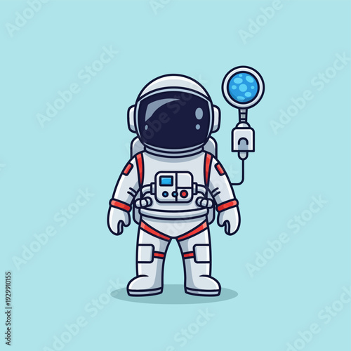 Cute Cartoon Astronaut Character Holding Scientific Scanner Vector Illustration