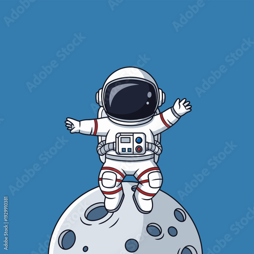 Cute Cartoon Astronaut Sitting on Moon with Outstretched Arms - Space Exploration Vector Illustration