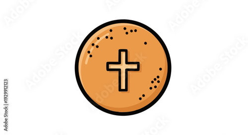 Holy Communion bread icon with cross symbol. Vector illustration of a Christian Eucharist wafer isolated on white.