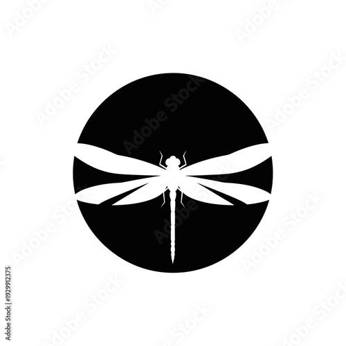 Silhouette Dragonfly In Circle Logo Icon