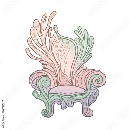 Whimsical Coral Throne Chair Fantasy Illustration