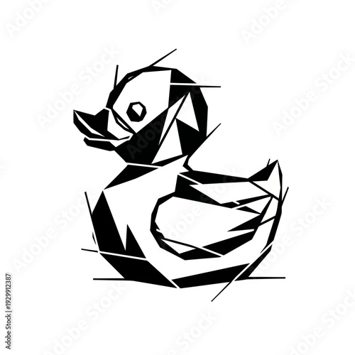 Abstract geometric duck illustration, low poly style, black and white, vector art