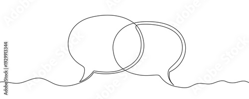 Dialogue in line art style. Minimalist drawing of two overlapping speech bubbles made in a continuous line. Vector illustration.