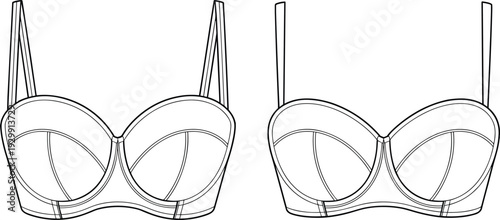 Two Black and White Line Bra with Straps and Cups lingerie undergarment line two straps