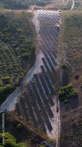 Aerial View of Solar Energy Panels in Renewable Power Plant