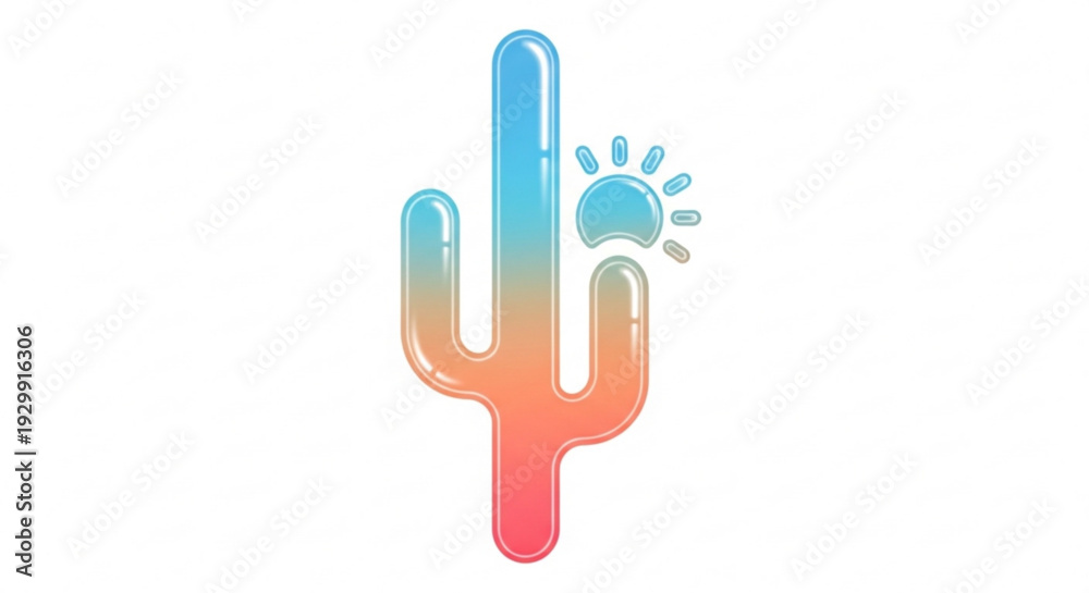 Obraz premium Vibrant cactus icon with sun gradient desert symbol