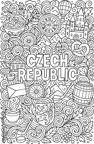 Czech Republic hand drawn vector illustration doodle art line art coloring page for kids