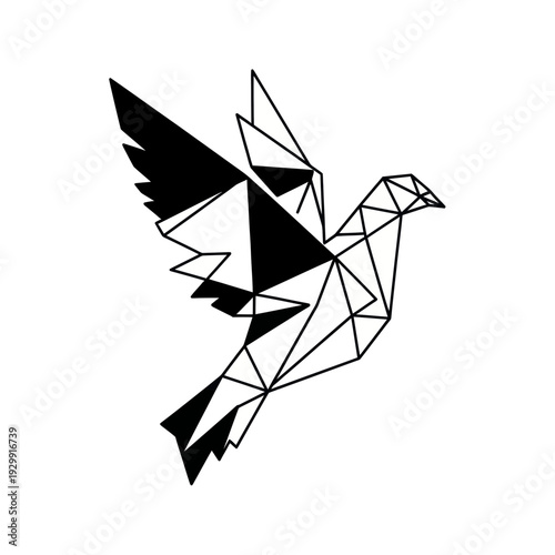 Geometric Origami Dove Bird Flying, Modern Abstract Line Art Symbol