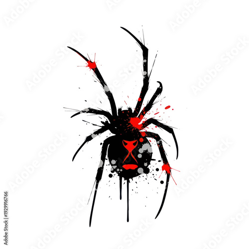 Black Widow Spider with Red Splatter Effect