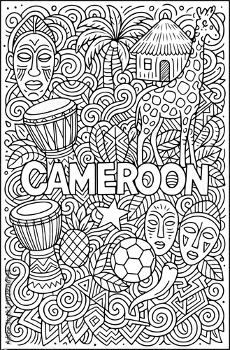 Cameroon hand drawn vector illustration doodle art line art coloring page for kids