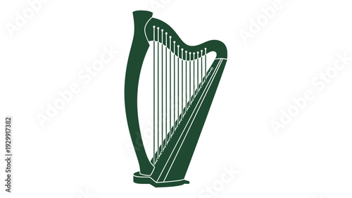 Green Harp Musical Instrument Illustration.