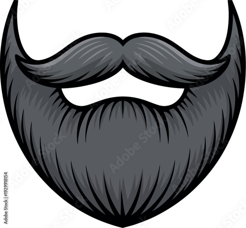 A cartoon illustration of a gray beard and mustache on a white background