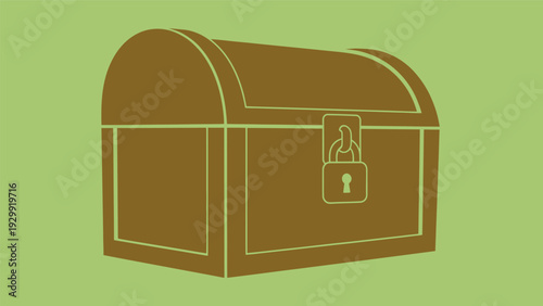 Brown Treasure Chest with Lock Front View.