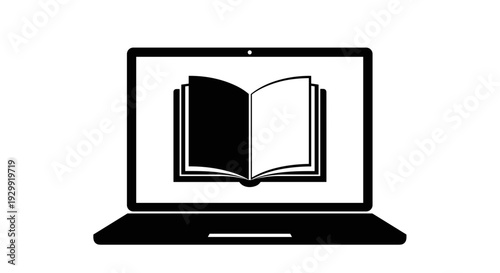 Modern laptop displaying an open book with clear pages symbolizing digital learning online education and e books