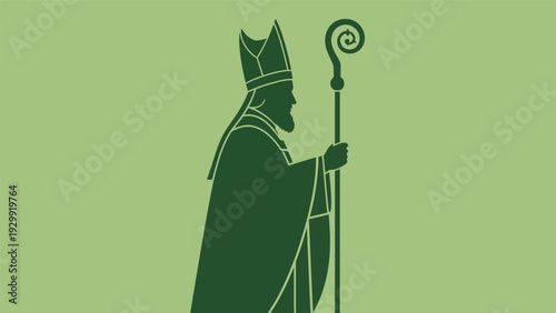 Bishop Silhouette Holding Staff Illustration.
