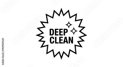 Sparkling deep clean starburst badge with two shining stars and text representing hygiene purity and a thoroughly