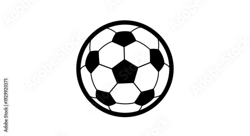 Classic black and white soccer ball graphic with pentagon and hexagon panels isolated on a clean white background