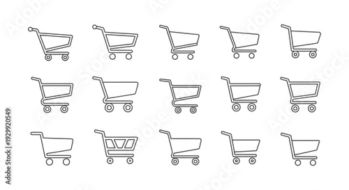 collection of minimalist shopping cart icons for e-commerce retail and online store design projects
